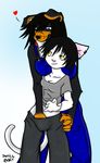  &hearts; anthro arandomdog blue_eyes border_collie breasts canine cat couple cute dog duo eliza feline female fingering gold_eyes hair lesbian mammal overalls rikku tail tongue verloren yellow_eyes 