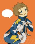  bag blue_eyes brown_hair inazuma_eleven inazuma_eleven_(series) jacket lowe_(slow) male_focus open_mouth solo speech_bubble tachimukai_yuuki 