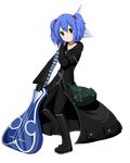  bag black_coat_(kingdom_hearts) blue_hair boots cloak cosplay demyx demyx_(cosplay) full_body gloves green_eyes hair_bobbles hair_ornament instrument kawashiro_nitori kingdom_hearts orange-pengin organization_xiii power_connection sitar solo touhou transparent_background two_side_up 