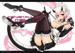  :&lt; apron areolae bad_id bad_pixiv_id bare_shoulders black_legwear black_panties boots breasts cleavage dragon_girl elbow_gloves frills gloves horns large_breasts maid_headdress monster_girl original panties pink_hair pleated_skirt ribbon short_hair skirt solo strap_pull t-track tail thighhighs underwear 