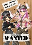  animal_ears bad_id bad_pixiv_id black_hair bunny_ears cigar gun hat inaba_tewi kamina_koharu long_hair multiple_girls police police_uniform purple_hair red_eyes reisen_udongein_inaba short_hair touhou uniform wanted weapon 