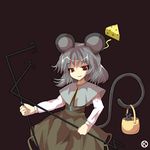  alphes_(style) animal_ears basket capelet cheese dowsing_rod dress food grey_hair jewelry kaoru_(gensou_yuugen-an) mouse mouse_ears mouse_tail nazrin parody pendant red_eyes simple_background solo style_parody tail tail_hold touhou 