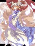  absurdres animal_ears bad_id bad_pixiv_id blonde_hair fox_ears fox_tail hat heath41 highres multiple_tails ofuda parasol short_hair solo tail touhou umbrella yakumo_ran yellow_eyes zoom_layer 