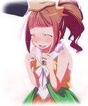  :d bare_shoulders brown_hair closed_eyes dress hand_on_another's_head idolmaster idolmaster_(classic) idolmaster_2 long_hair natsumi_akira open_mouth out_of_frame petting smile solo_focus takatsuki_yayoi twintails 