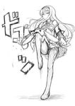  :3 akemi_homura argyle argyle_legwear blood boots greyscale hairband highres kicking kyubey long_hair mahou_shoujo_madoka_magica monochrome okitakung panties panties_under_pantyhose pantyhose sketch skirt standing standing_on_one_leg thigh_boots thighhighs underwear 