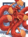  blue_eyes canine female fox kacey molly_fullin multiple_tails nude red_hair solo tail 