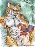  feline fellatio gay gilda_laura_rimessi human male oral oral_sex penis piercing sex tiger 