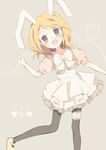  animal_ears bad_id bad_pixiv_id blonde_hair blue_eyes bunny_ears hair_ornament hairclip kagamine_rin migu_(migu_room) pantyhose short_hair smile solo vocaloid 