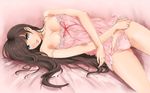  bad_id bad_pixiv_id blue_eyes breasts brown_hair camisole cleavage lingerie lips long_hair lying medium_breasts original panties pink pink_panties saijou_hirokazu solo strap_slip underwear underwear_only 