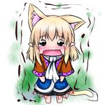  animal_ears blonde_hair cat_ears cat_tail chibi extra_ears fang hoshizuki_(seigetsu) kemonomimi_mode mizuhashi_parsee open_mouth puru-see scarf solo tail tears touhou trembling 