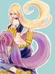  bare_back bare_shoulders blonde_hair dancer_(fft) detached_sleeves female final_fantasy final_fantasy_tactics green_eyes long_hair looking_back naki_(pixiv2159655) pixiv_manga_sample simple_background skirt solo 