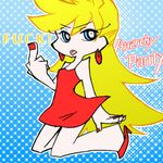  :p bangs blonde_hair blue_eyes dress earrings high_heels jewelry long_hair makeup middle_finger panty_&amp;_stocking_with_garterbelt panty_(character) panty_(psg) profanity red_dress red_nails shoes tongue tongue_out 