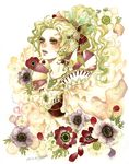  2011 anemone_(flower) bad_id bad_pixiv_id dated earrings eyelashes final_fantasy final_fantasy_vi flower green_eyes green_hair hair_flower hair_ornament hair_ribbon jewelry lips long_hair makeup necklace open_mouth petals ponytail ribbon sakizou signature solo tina_branford traditional_media upper_body watercolor_(medium) wavy_hair 