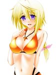  bikini blonde_hair breasts charlotte_dunois cleavage engo_(aquawatery) infinite_stratos jewelry large_breasts long_hair necklace purple_eyes solo swimsuit 