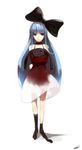  bad_id bad_pixiv_id blue_hair bow dress hair_bow holding long_hair nobusnow original socks solo standing stuffed_animal stuffed_toy 