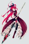  bad_id bad_pixiv_id bare_shoulders black_legwear boots bow full_body hair_bow long_hair magical_girl mahou_shoujo_madoka_magica minase_(mmakina) polearm ponytail red_eyes red_hair sakura_kyouko simple_background solo thighhighs weapon zettai_ryouiki 