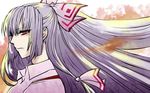  atsuki_(tomomo28) bow floating_hair fujiwara_no_mokou hair_bow long_hair profile purple_hair solo touhou 