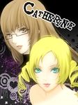  2girls atlus blonde_hair blue_eyes brown_eyes brown_hair catherine catherine_(game) drill_hair english glasses katherine_(catherine) katherine_mcbride lipstick long_hair makeup multiple_girls 