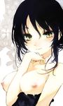  between_breasts black_hair blush breasts copyright_request face medium_breasts mole mole_under_eye nipples shunsei_(muratou) solo yellow_eyes 