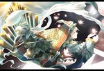  2girls adapted_costume armor bug butterfly chrysanthemum_print closed_eyes commentary_request dual_wielding embellished_costume floral_print fujinohara_akihira gate genjiguruma ghost glowing glowing_butterfly goshoguruma hat holding holding_sword holding_weapon japanese_armor katana konpaku_youmu konpaku_youmu_(ghost) kusazuri letterboxed multiple_girls pink_hair profile reverse_grip running saigyouji_yuyuko saigyouji_yuyuko's_fan_design scabbard sheath short_hair suneate sword touhou triangular_headpiece wakizashi weapon white_hair 