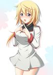  bad_id bad_pixiv_id blonde_hair blush charlotte_dunois highres infinite_stratos long_hair minatsuki_nao open_mouth purple_eyes solo standing 