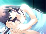  bed blue_eyes brown_hair game_cg kiss_x_demon_lord_x_darjeeling nanase_yuuna no_bra takanae_kyourin 