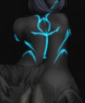  back bioluminescence body_markings butt digital-maesma facial_markings female fur glowing glowing_markings grey_fur markings nude solo tattoo unknown_species 