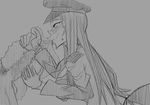 blush conger_fall female gloves hat long_hair lydia_agthe military military_uniform monochrome naughty_face oral penis senjou_no_valkyria senjou_no_valkyria_3 sweat uniform 