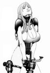  big_breasts breasts cleavage gantz gun large_breasts long_hair monochrome weapon 