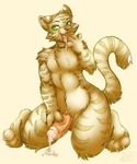  blush chubby cum erection feline green_eyes inuki kneeling looking_at_viewer male mammal masturbation nude open_mouth orange_theme overweight penis solo stripes tail tiger tongue yellow 