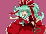  bow dress frills front_ponytail green_eyes green_hair hair_bow highres kagiyama_hina long_hair sinzan solo tentacle_hair touhou 