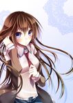  blush brown_hair long_hair makise_kurisu maria_(m-twi) necktie red_neckwear solo steins;gate 