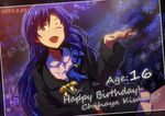  absurdres blue_hair braid brown_eyes happy_birthday highres idolmaster idolmaster_(classic) kisaragi_chihaya long_hair one_eye_closed solo yuu-yuu 