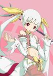  akakatta bad_id bad_pixiv_id bow hair_bow kyubey mahou_shoujo_madoka_magica midriff personification red_eyes solo twintails 