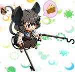  animal_ears basket cheese chibi dowsing_rod dress food grey_hair im_(badmasa) jewelry mouse mouse_ears mouse_tail nazrin necklace orange_eyes pendant short_hair smile solo tail touhou 