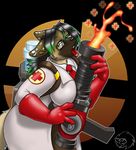  female glasses green_eyes hyena medic_(team_fortress_2) medical_gloves necktie solo strider_orion team_fortress_2 tongue 
