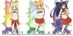  animal_ears anklet arm_garter barefoot black_hair blonde_hair blue_eyes braid cat_ears cat_tail child fuyuno_mikan halterneck highres instrument jewelry long_hair lute_(instrument) midriff multiple_girls navel pixiv_fantasia pixiv_fantasia_4 polka_dot tail twin_braids twintails 