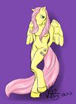  anthro anthrofied breasts equine female fluttershy fluttershy_(mlp) friendship_is_magic green_eyes hair hooves horse lizstaley mammal my_little_pony nude pegasus pink_hair plain_background pony raised_leg shy signature solo unknown_artist wings 