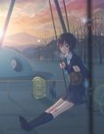  absurdres amagami bad_id bad_pixiv_id highres kibito_high_school_uniform lens_flare m-pin nanasaki_ai playground school_uniform solo sunset swing 