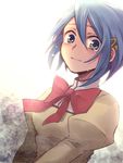  bad_id bad_pixiv_id blue_eyes blue_hair blush bow hair_ornament hairclip mahou_shoujo_madoka_magica miki_sayaka mitakihara_school_uniform noko_(artist) school_uniform short_hair smile solo tears 