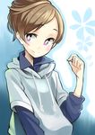  brown_hair character_request copyright_request hood hoodie minoa_(lastswallow) purple_eyes short_hair smile solo 