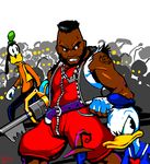  3boys barret_wallace dark_skin donald_duck final_fantasy final_fantasy_vii goofy heartless keyblade kingdom_hearts male male_focus manly multiple_boys sora_(cosplay) 