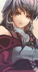  bare_shoulders brown_eyes dress fire_emblem fire_emblem:_akatsuki_no_megami grey_hair hair_tubes hanakago long_hair micaiah silver_hair smile solo 