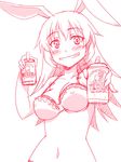  alcohol animal_ears bad_id bad_pixiv_id beer beer_can blush bra bunny_ears can charlotte_e_yeager grin lingerie long_hair monochrome navel product_placement rutarou sketch smile solo strike_witches underwear world_witches_series yebisu 
