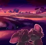  clothed clouds couple cute evening hand_holding hi_res kissing lando landscape meteor romantic sky water 