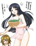  akiyama_mio apron black_eyes black_hair blood bowl bra brown_eyes brown_hair hayashiya_zankurou k-on! lettuce lingerie long_hair multiple_girls naked_apron nosebleed panties salad short_hair striped striped_bra striped_panties tainaka_ritsu translation_request underwear 