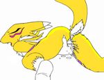 canine claws digimon eyes_closed female fingering fox masturbation pussy pussy_juice raised_tail renamon solo tail unknown_artist yellow 