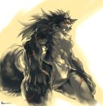  bulge canine chest_tuft fang frousol fundoshi loincloth male muscles rouen scar shining_wind topless underwear wolf 