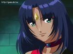  bare_shoulders blue_hair brick_wall choker female green_eyes jewelry lips long_hair marone_bluecarno smile solo tales_of_(series) tales_of_eternia wall 