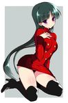  black_footwear black_legwear blush boots full_body green_hair hands high_heel_boots high_heels hips hizuki_akira long_hair nail_polish natsume_(pokemon) panties pokemon pokemon_(anime) purple_eyes shoes simple_background sitting solo thighhighs underwear 